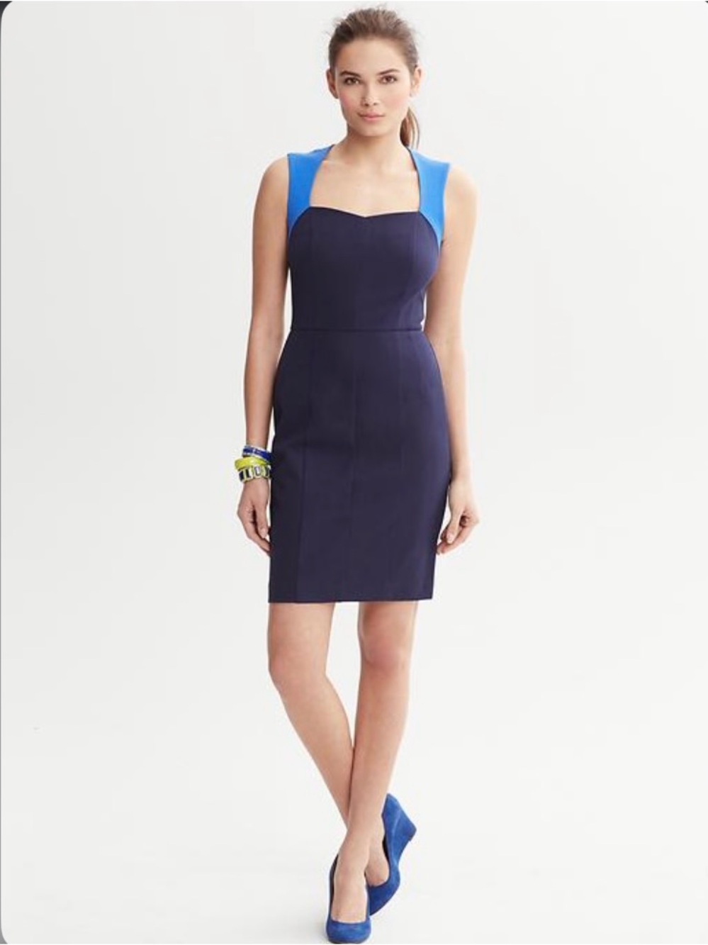 Banana Republic Sloan Colorblock Two-Tone Navy and Bright Blue Sheath Dress